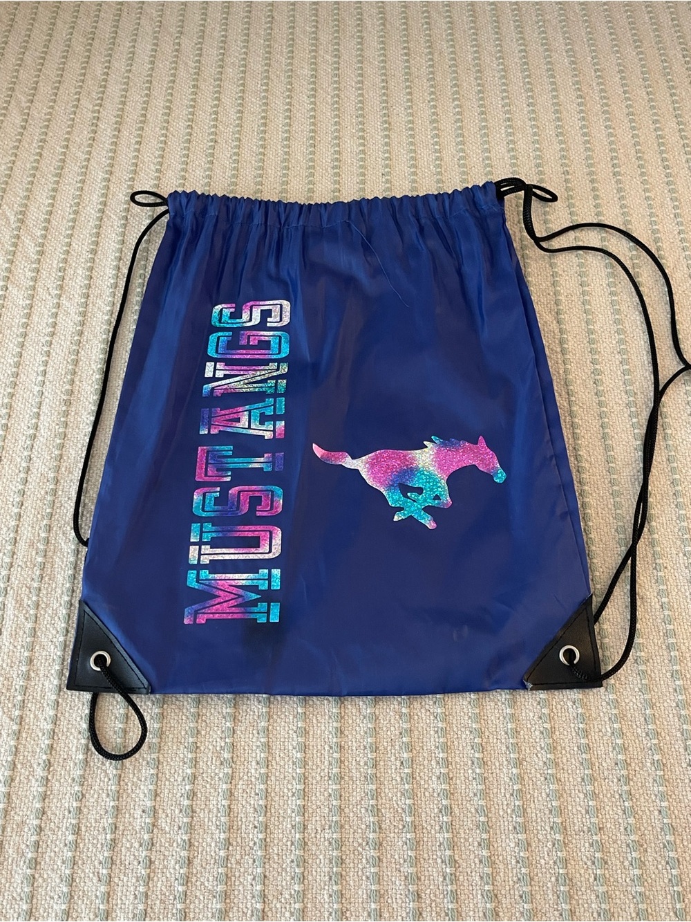 Navy Drawstring Gym Sack with Iridescent Logo - Mustang - Backpack